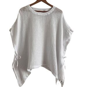 J Jill White Pure Linen Poncho Top M L Knit Minimalist Lagom Coastal Beach Sheer